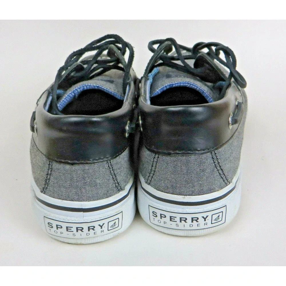 Mens Sperry Top-Sider Black & Gray Leather & Canvas Boat Dock Shoes Size 9.5 M